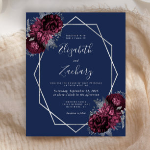 Lámina Presupuesto Borgoña Floral Plateado Bodas Azul Mar