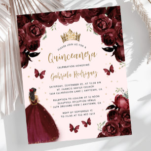 Lámina Presupuesto Borgoña Floral Princesa Quinceañera de