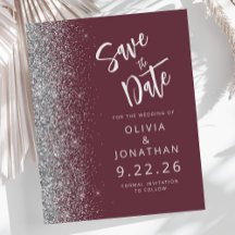 Presupuesto Borgoña Plata Glitter Save the Date