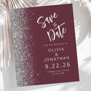 Lámina Presupuesto Borgoña Plata Glitter Save the Date