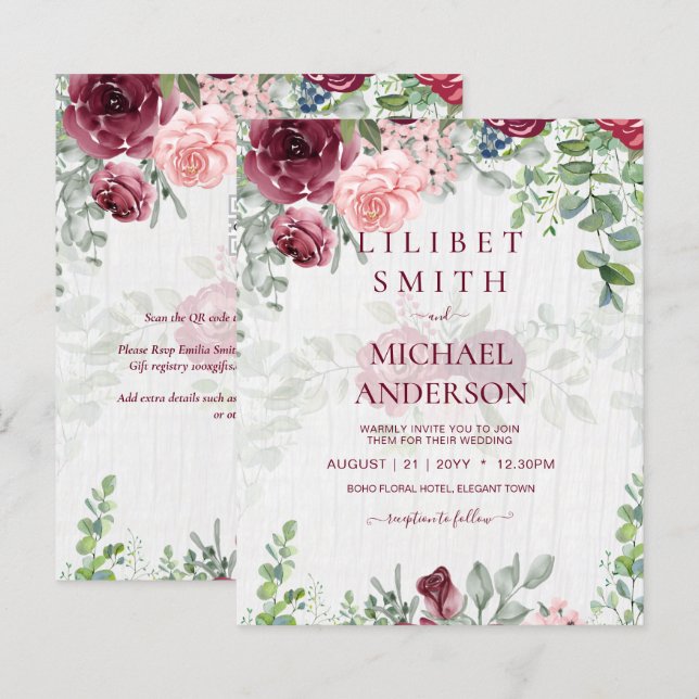 Lámina PRESUPUESTO Borgoña Rubor Pink Floral Wedding INVI (Anverso / Reverso)