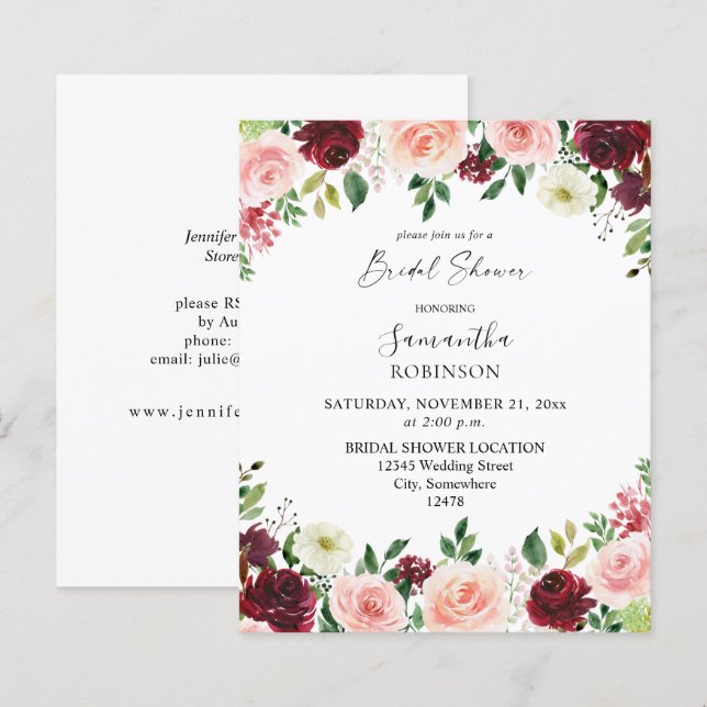Lámina Presupuesto Borgoña Rubor Rosa 4 Floral Bridal Sho (Anverso / Reverso)