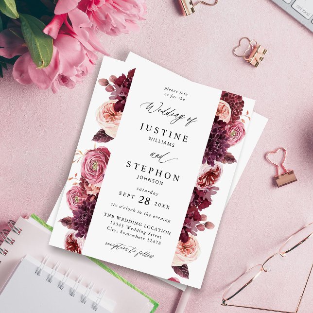 Lámina Presupuesto Borgoña y Floral Rosa 8B Boda (Subido por el creador)