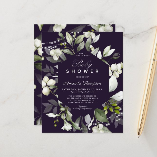 Lámina Presupuesto Botánico | Invitación a Baby Shower pú (Anverso/Reverso In Situ)