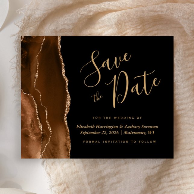 Lámina Presupuesto Brown Agate Black Wedding Save the Dat (Subido por el creador)