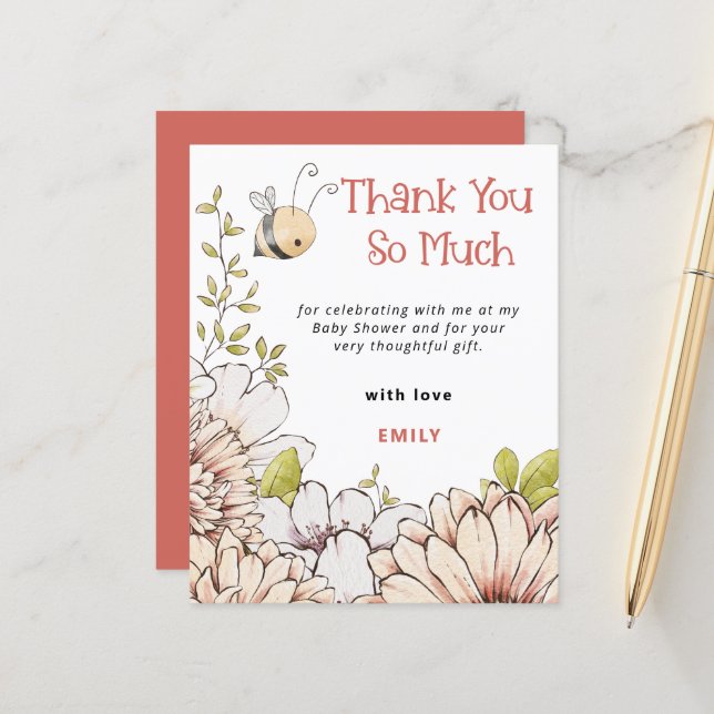 Lámina Presupuesto Bumblebee Coral Baby Shower Gracias (Anverso/Reverso In Situ)