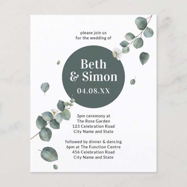 Lámina Presupuesto Caída Botánica Simple Deja Boda Verde (Anverso)