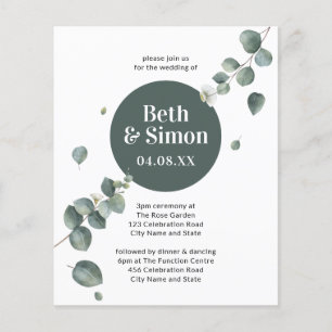 Lámina Presupuesto Caída Botánica Simple Deja Boda Verde