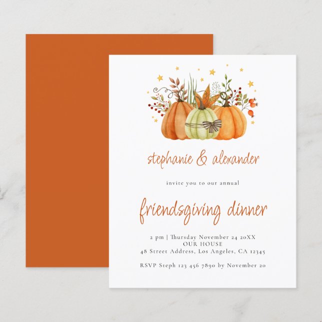 Lámina PRESUPUESTO Calabazas Amigas Cena de Acción de Gra (Anverso / Reverso)