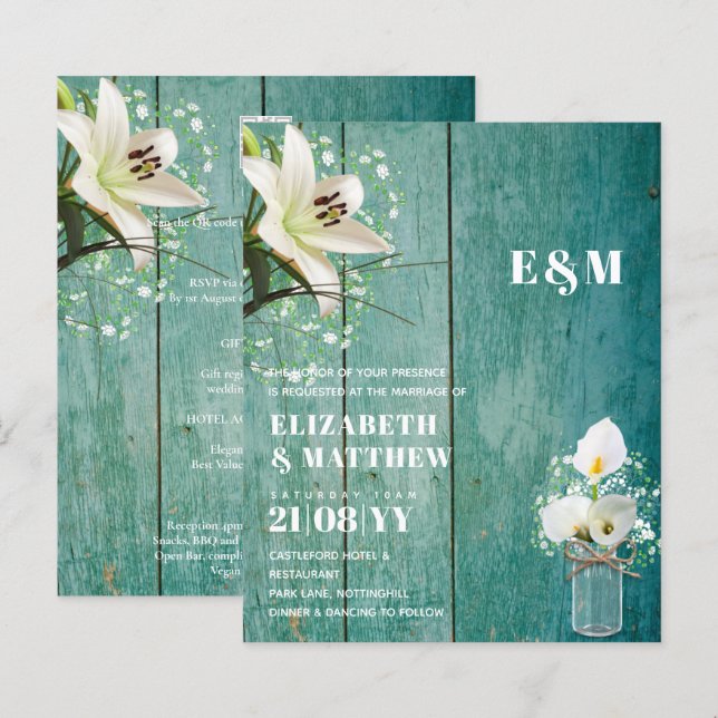 Lámina PRESUPUESTO Calla Lilies Moda Shabby Wedding Invit (Anverso / Reverso)