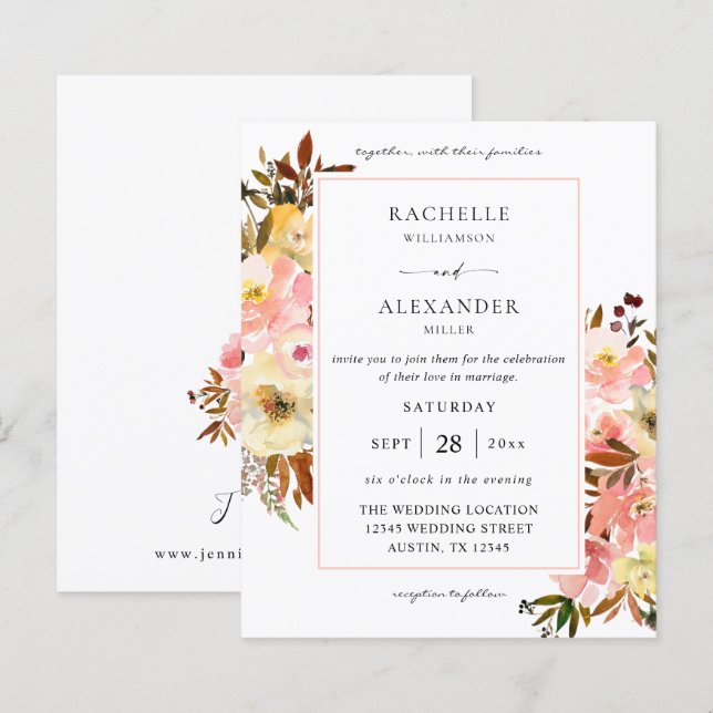 Lámina Presupuesto Caramelo Rosa y Amarillo Floral 2 Boda (Anverso / Reverso)