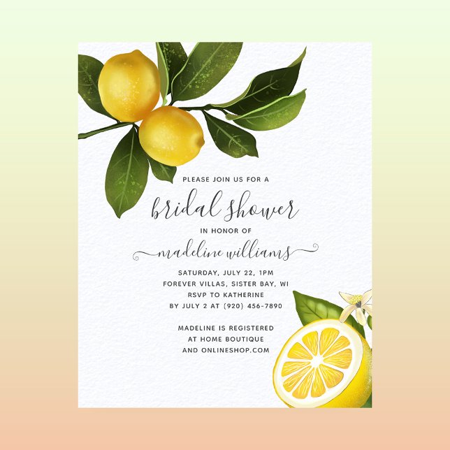 Lámina PRESUPUESTO Citrus Lemon Garden Bridal Shower Invi (Subido por el creador)