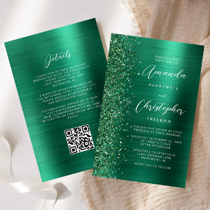 Lámina Presupuesto Código QR Boda Metal Brillado Verde Es