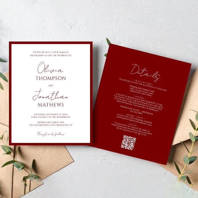 Lámina PRESUPUESTO Código QR de Boda de Borde Rojo Simple (Subido por el creador)