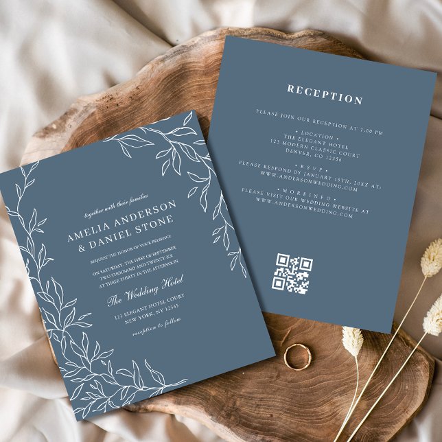 Lámina Presupuesto Código QR Dusty Blue Leaf Invitación a (Subido por el creador)