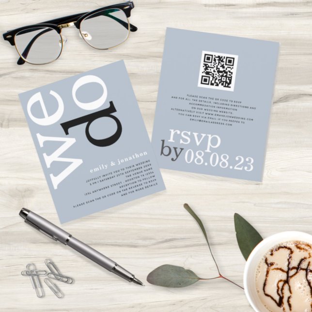 Lámina PRESUPUESTO Código QR Dusty Blue Text Wedding Invi (Subido por el creador)