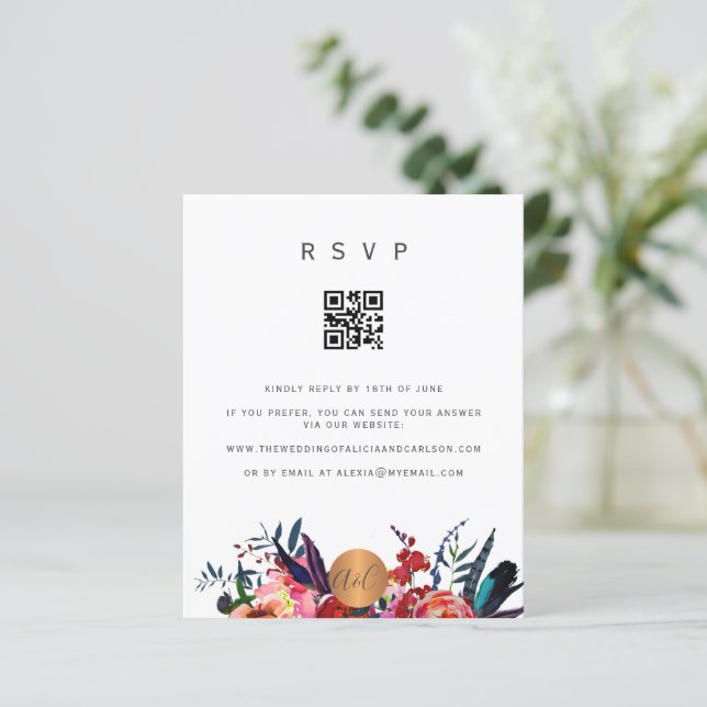 Lámina Presupuesto CÓDIGO QR invitación floral elegante R (Anverso de pie)