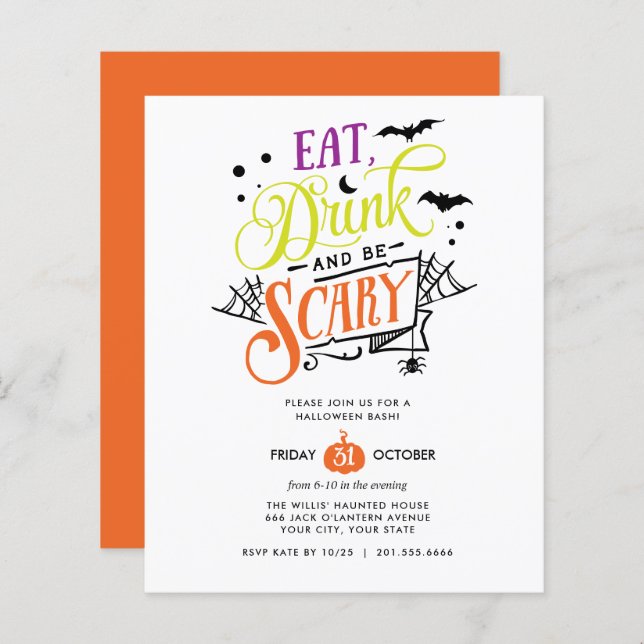 Lámina PRESUPUESTO Come bebida y sé asustado Fiesta de Ba (Anverso / Reverso)