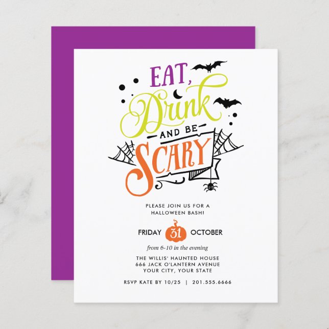 Lámina PRESUPUESTO Come bebida y sé asustado Fiesta de Ba (Anverso / Reverso)