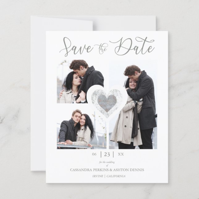 Lámina Presupuesto Corazón moderno 3 Fotos Boda romántico (Anverso)