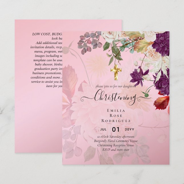 Lámina PRESUPUESTO CRISTENING Invitan al bautismo Bautizo (Anverso / Reverso)