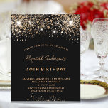 Lámina Presupuesto Cumpleaños purpurina de oro negro bril<br><div class="desc">Una invitación moderna, elegante y glamurosa para una fiesta de cumpleaños número 40 (o cualquier edad). Un fondo negro decorado con un falso purpurina y un brillo. El nombre está escrito con un guión moderno de estilo con letras a mano de colores dorados. Personalice y agregue los detalles de su...</div>