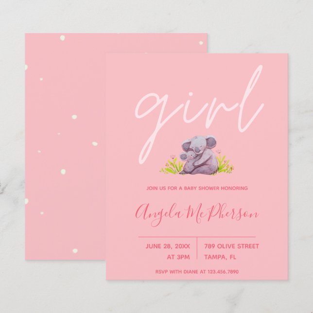 Lámina Presupuesto | Curte Watercolor Koala Baby Shower I (Anverso / Reverso)