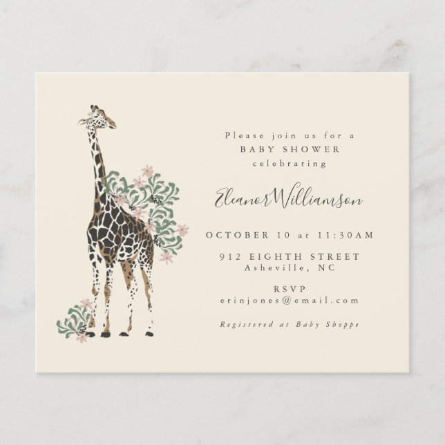 Lámina Presupuesto Cute Floral Giraffe Simple Baby Shower (Anverso)