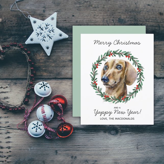 Lámina Presupuesto Dachshund Dog Merry Christmas Wreath C (All text is editable, personalize as required.)