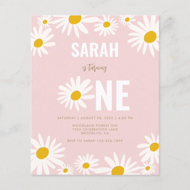 Lámina PRESUPUESTO Daisy Pink Flower Invitación al primer (Anverso)