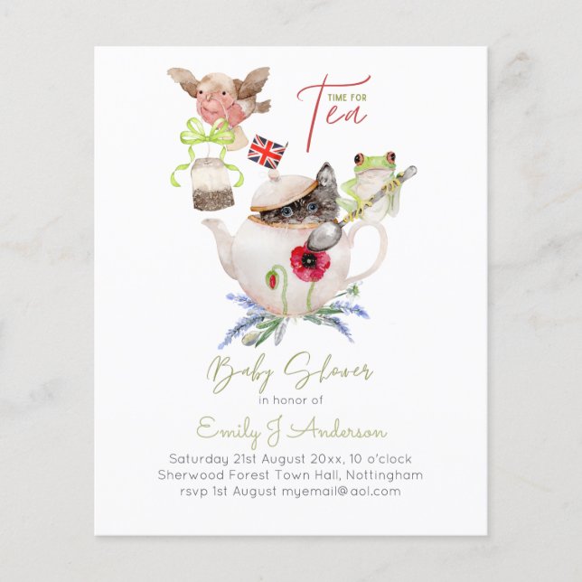 Lámina Presupuesto de Baby Shower de Animal Magic Tea Fie (Anverso)