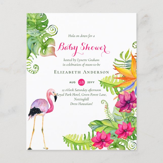 Lámina Presupuesto de Baby Shower Flamingo tropical invit (Anverso)