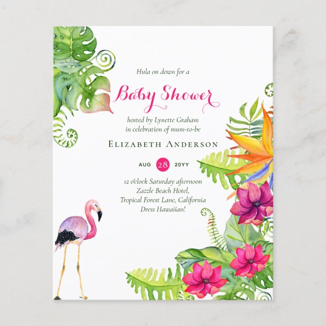 Lámina Presupuesto de Baby Shower Flamingo tropical invit (Anverso)