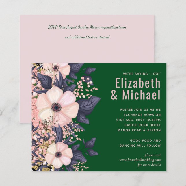 Lámina Presupuesto de Boda floral rosa verde (Anverso / Reverso)