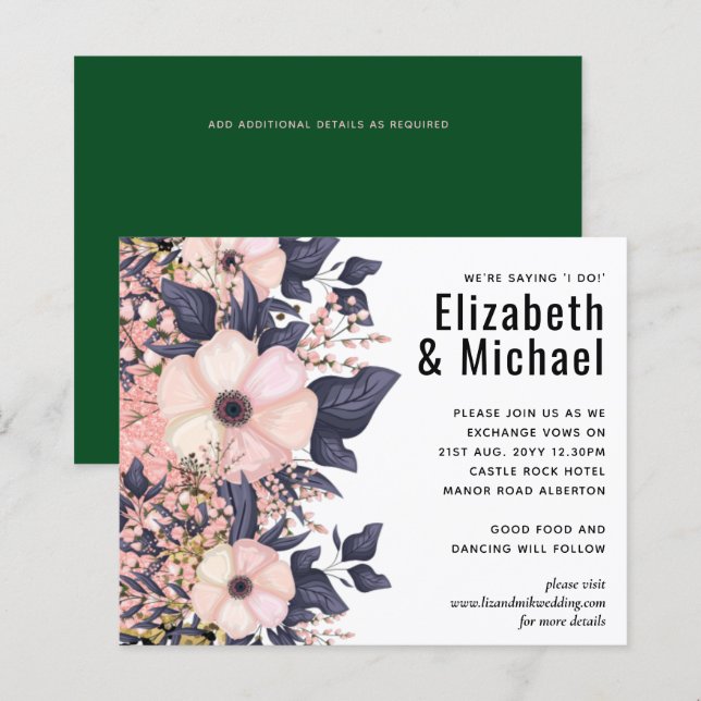Lámina Presupuesto de Boda floral rosa verde (Anverso / Reverso)