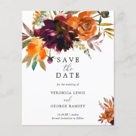 Lámina Presupuesto de boda rústica de otoño floral Save t