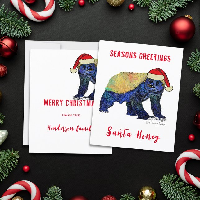 Lámina Presupuesto de citas divertidas de Santa Honey Bad (Santa honey badger funny quote christmas wild animal custom budget holiday greetings card)