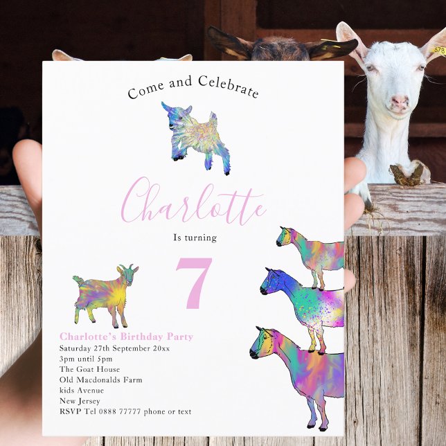 Lámina Presupuesto de fiesta de cumpleaños con tema de ca (Goat themed 7th birthday party budget invitation watercolor farm animals )