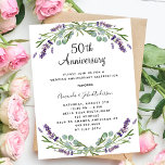 Lámina Presupuesto de florines de lavanda 50 aniversario<br><div class="desc">Un fondo blanco decorado con flores de lavanda y vegetación eucaliptica. Personalice y sus nombres y detalles. 1 hoja = 1 borde impreso de invitación a borde.</div>