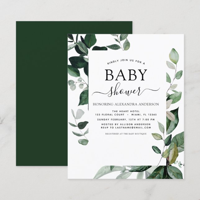 Lámina Presupuesto de la vegetación de Baby Shower Botáni (Anverso / Reverso)