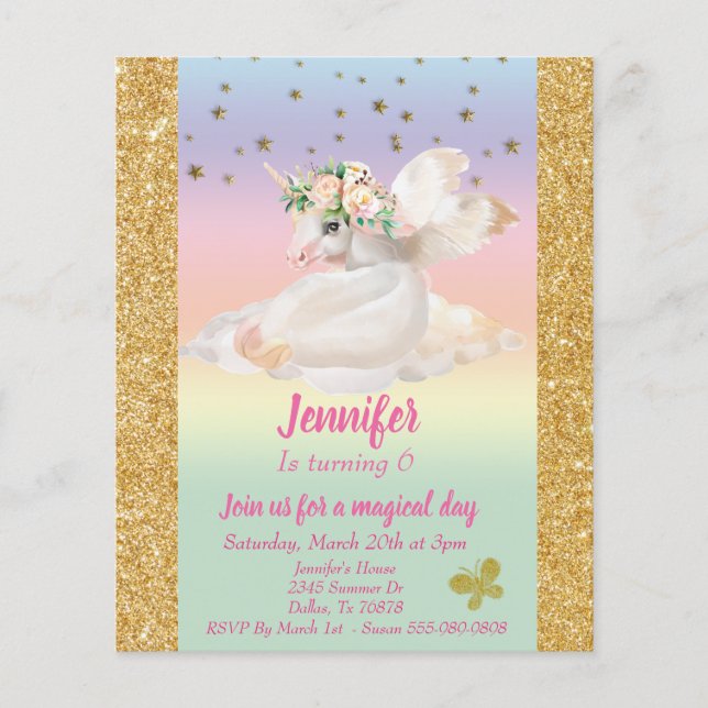 Lámina Presupuesto de unicornio dorado pegaso arcoíris pa (Anverso)