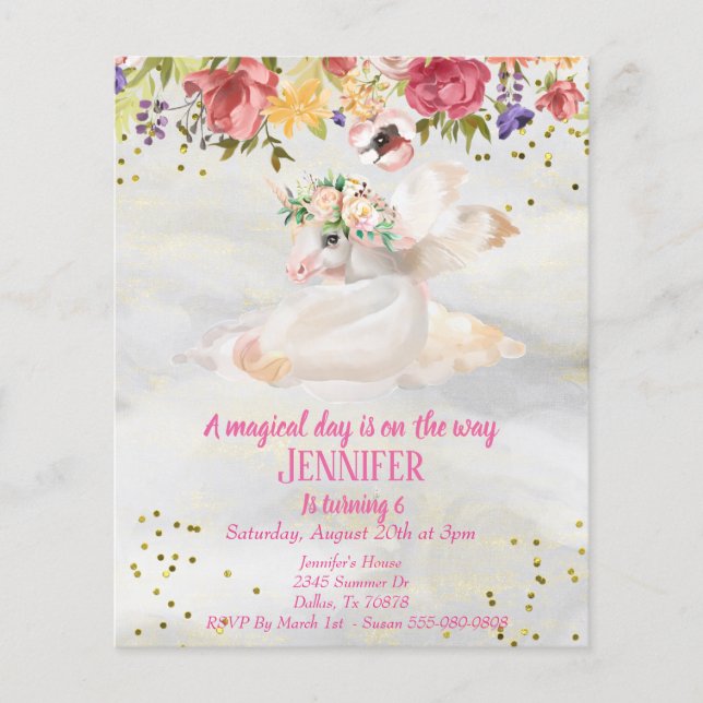 Lámina Presupuesto de Unicornio Pegasus Dorado para Niño  (Anverso)