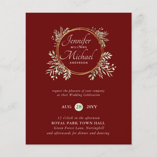 Lámina PRESUPUESTO DE Wreath Wreath Invitación a la boda  (Anverso)