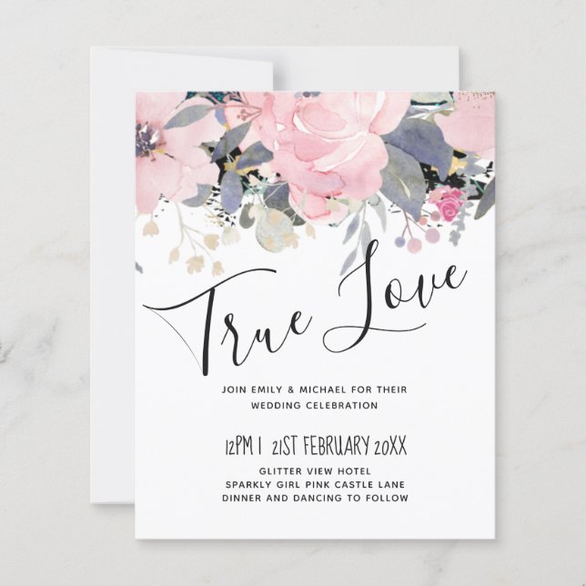 Lámina Presupuesto del Boda floral azul turbio y rosado d (Anverso)