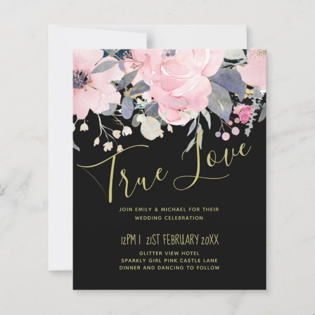 Lámina Presupuesto del Boda floral azul turbio y rosado d (Anverso)