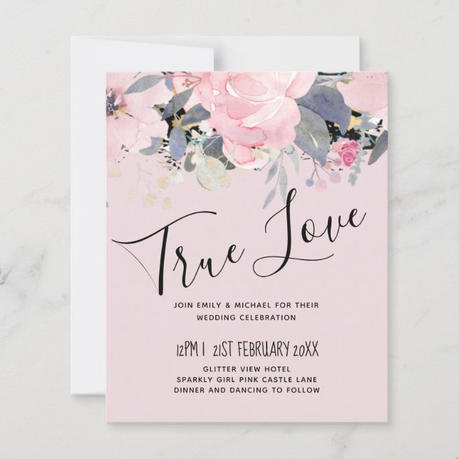 Lámina Presupuesto del Boda floral azul turbio y rosado d (Anverso)