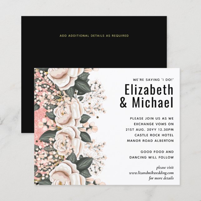 Lámina Presupuesto del Boda floral negro rosa Rubor (Anverso / Reverso)