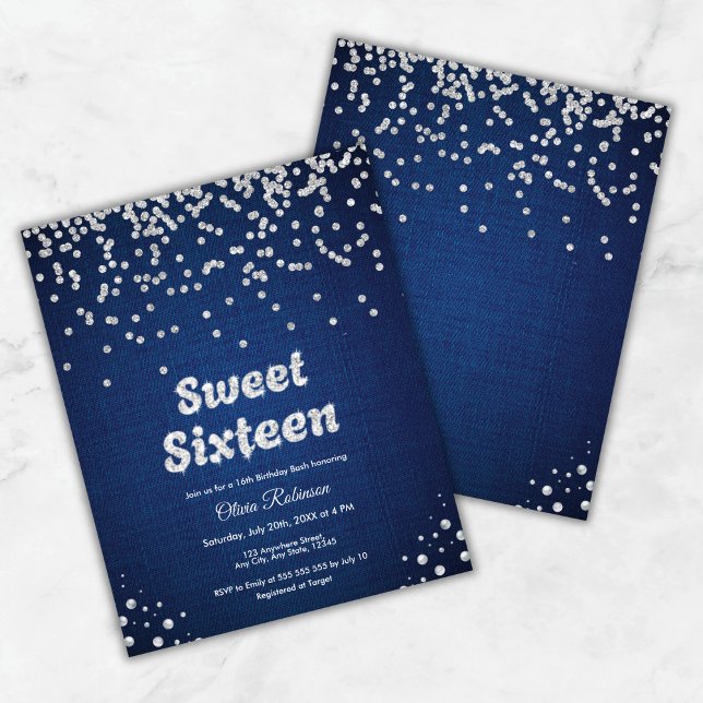 Lámina Presupuesto Denim Sweet Dieciséis Invitado de Cump (Budget Denim Sweet Sixteen 16th Birthday Invite )