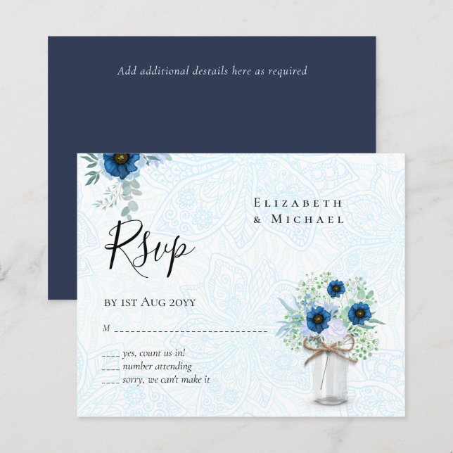 Lámina PRESUPUESTO Dusto Azul Floral RSVP Monocromático (Anverso / Reverso)