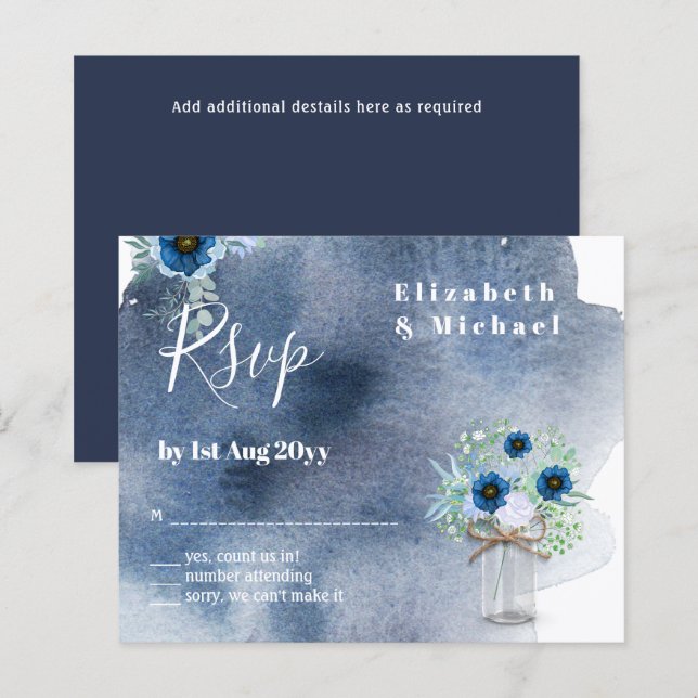 Lámina PRESUPUESTO Dusto Azul Floral RSVP Monocromático (Anverso / Reverso)